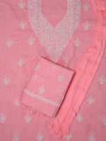 Load image into Gallery viewer, Seva Chikan Hand Embroidered Peach Terivoil Cotton Lucknowi Chikankari Unstitched Suit Piece-SCL13040