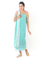 Load image into Gallery viewer, Seva Chikan Hand Embroidered Turquoise Cotton Lucknowi Chikankari Unstitched Suit Piece-SCL1678