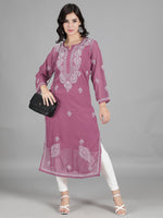 Load image into Gallery viewer, Seva Chikan Hand Embroidered  Georgette Lucknowi Chikankari kurta with Slip