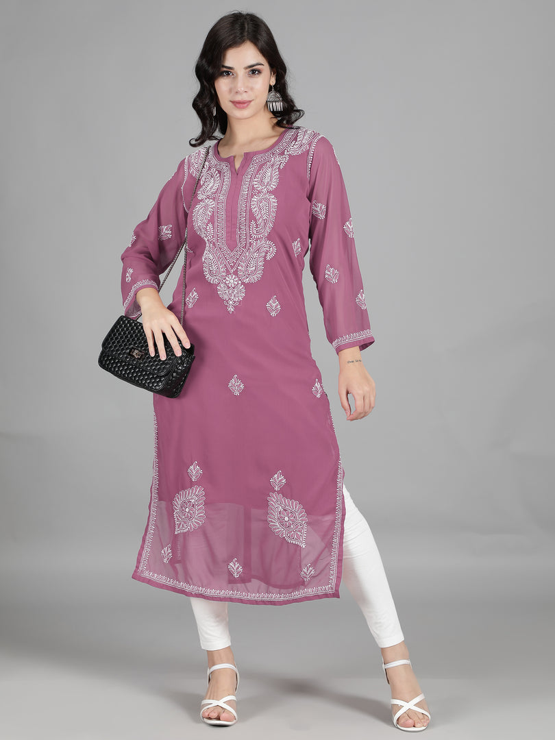 Seva Chikan Hand Embroidered  Georgette Lucknowi Chikankari kurta with Slip