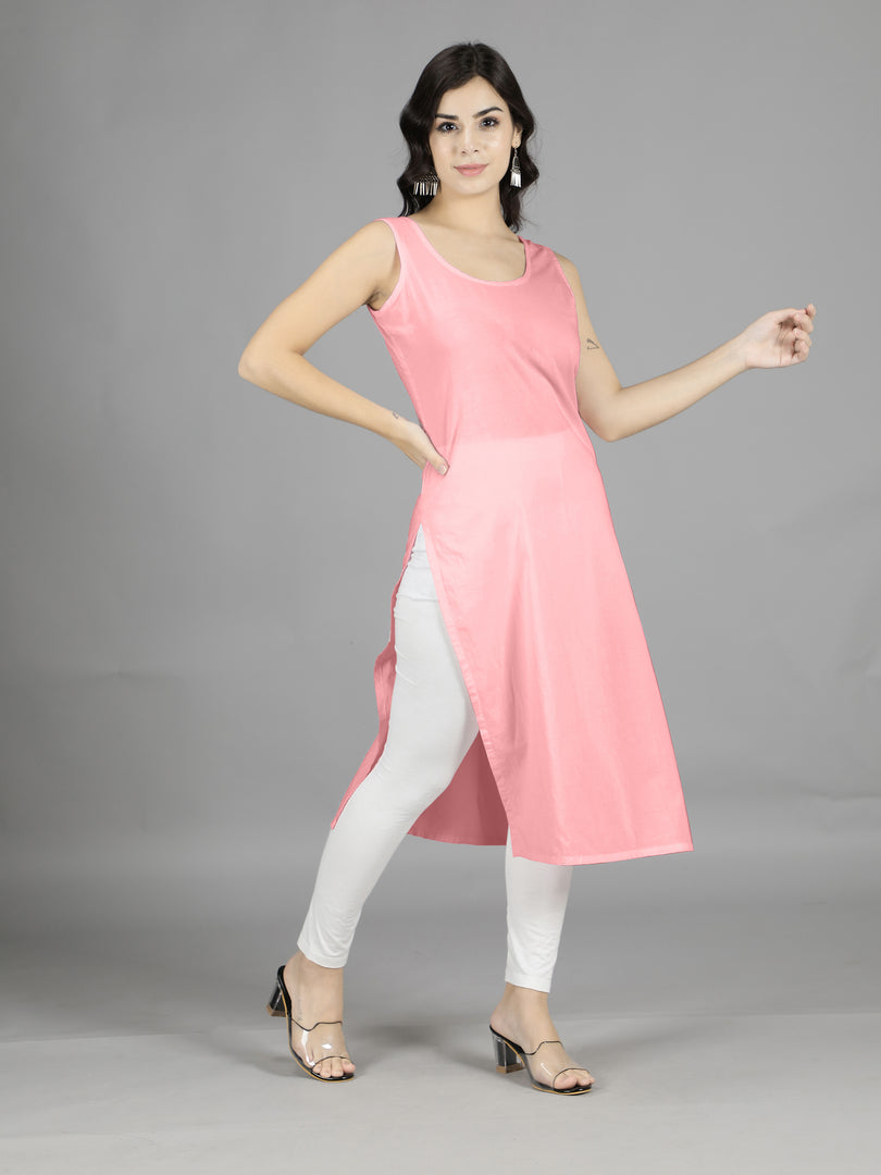 Seva Chikan Cotton Long Slips Combo of White (Pack of 2)