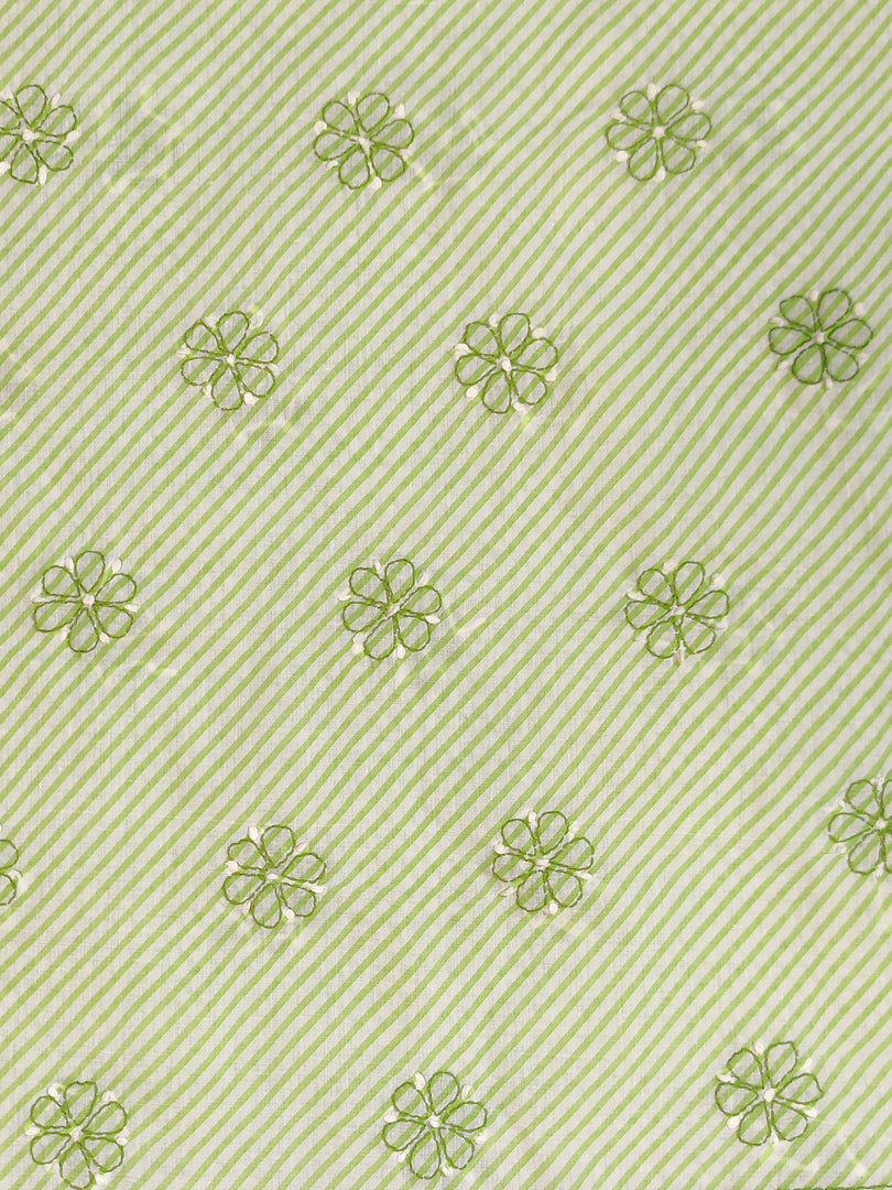 Seva Chikan Hand Embroidered Green Terivoil Cotton Lucknowi Chikankari Unstitched Suit Piece-SCL13001