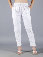 Load image into Gallery viewer, Seva Chikan Hand Embroidered White Lycra Lucknawi Chikankari Pant-SCL11016