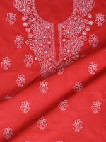 Load image into Gallery viewer, Seva Chikan Hand Embroidered Red Cotton Lucknowi Chikankari Unstitched Suit Piece-SCL13055