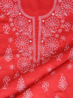 Load image into Gallery viewer, Seva Chikan Hand Embroidered Red Cotton Lucknowi Chikankari Unstitched Suit Piece-SCL13049