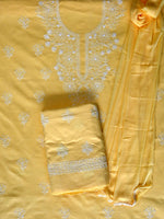 Load image into Gallery viewer, Seva Chikan Hand Embroidered Yellow Cotton Lucknowi Chikankari Unstitched Suit Piece-SCL13071