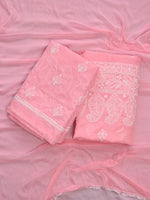 Load image into Gallery viewer, Seva Chikan Hand Embroidered Peach Terivoil Cotton Lucknowi Chikankari Unstitched Suit Piece-SCL13031