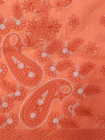 Load image into Gallery viewer, Seva Chikan Hand Embroidered Peach Terivoil Cotton Lucknowi Chikankari Unstitched Suit Piece-SCL13005