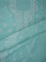 Load image into Gallery viewer, Seva Chikan Hand Embroidered Sea Green Terivoil Cotton Lucknowi Chikankari Unstitched Suit Piece-SCL13023