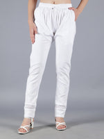 Load image into Gallery viewer, Seva Chikan Hand Embroidered White Lycra Lucknawi Chikankari Pant-SCL11018
