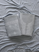 Load image into Gallery viewer, Seva Chikan Hand Embroidered Grey Terivoil Cotton Lucknowi Chikankari Unstitched Suit Piece-SCL13021