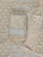 Load image into Gallery viewer, Seva Chikan Hand Embroidered Beige Cotton Lucknowi Chikankari Unstitched Suit Piece-SCL13085