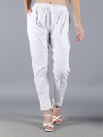 Load image into Gallery viewer, Seva Chikan Hand Embroidered White Lycra Lucknawi Chikankari Pant-SCL11016