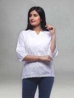 Load image into Gallery viewer, Seva Chikan Hand Embroidered White Voile Cotton Lucknowi Chikankari Short Top-SCL0522