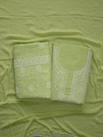 Load image into Gallery viewer, Seva Chikan Hand Embroidered Green Terivoil Cotton Lucknowi Chikankari Unstitched Suit Piece-SCL13019
