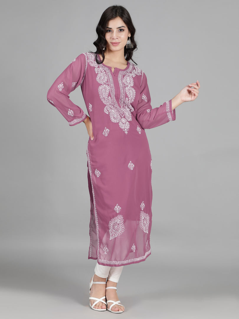 Seva Chikan Hand Embroidered  Georgette Lucknowi Chikankari kurta with Slip