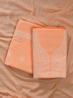 Load image into Gallery viewer, Seva Chikan Hand Embroidered Appricoat Peach Cotton Lucknowi Chikankari Unstitched Suit Piece-SCL13103