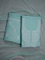 Load image into Gallery viewer, Seva Chikan Hand Embroidered Sea Green Terivoil Cotton Lucknowi Chikankari Unstitched Suit Piece-SCL13023