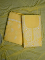 Load image into Gallery viewer, Seva Chikan Hand Embroidered Yellow Terivoil Cotton Lucknowi Chikankari Unstitched Suit Piece-SCL13026