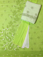 Load image into Gallery viewer, Seva Chikan Hand Embroidered Green Terivoil Cotton Lucknowi Chikankari Unstitched Suit Piece-SCL13001
