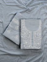 Load image into Gallery viewer, Seva Chikan Hand Embroidered Grey Cotton Lucknowi Chikankari Unstitched Suit Piece-SCL13082