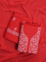 Load image into Gallery viewer, Seva Chikan Hand Embroidered Red Cotton Lucknowi Chikankari Unstitched Suit Piece-SCL13052