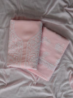 Load image into Gallery viewer, Seva Chikan Hand Embroidered Pink Cotton Lucknowi Chikankari Unstitched Suit Piece-SCL13050