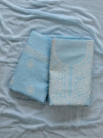 Load image into Gallery viewer, Seva Chikan Hand Embroidered Blue Cotton Lucknowi Chikankari Unstitched Suit Piece-SCL13062