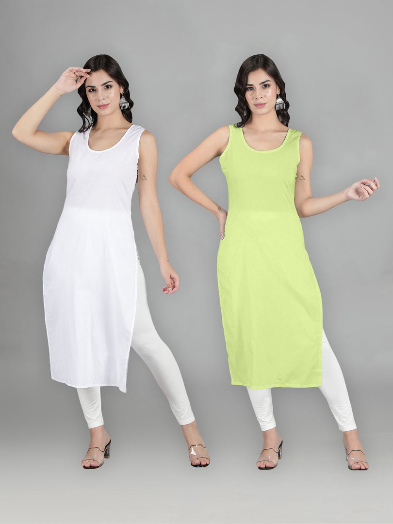 Seva Chikan Cotton Long Slips Combo of White (Pack of 2)