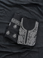 Load image into Gallery viewer, Seva Chikan Hand Embroidered Black Cotton Lucknowi Chikankari Unstitched Suit Piece-SCL13061