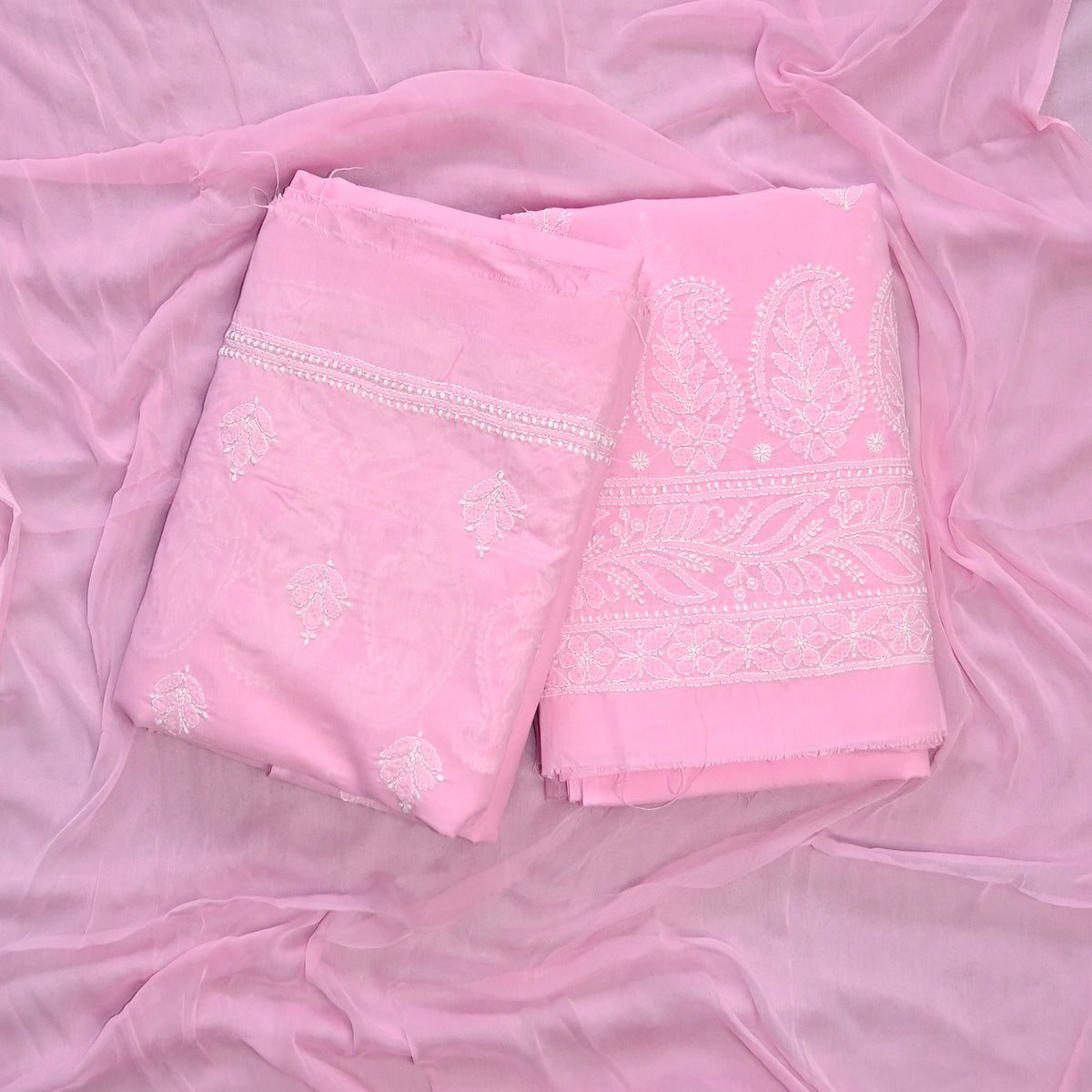 lucknowi cotton dress material Seva Chikan Hand Embroidered Pink Terivoil Cotton Lucknowi Chikankari
