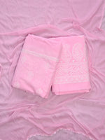 Load image into Gallery viewer, Seva Chikan Hand Embroidered Pink Terivoil Cotton Lucknowi Chikankari Unstitched Suit Piece-SCL13030