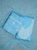 Load image into Gallery viewer, Seva Chikan Hand Embroidered Blue Terivoil Cotton Lucknowi Chikankari Unstitched Suit Piece-SCL13041