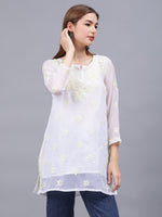 Load image into Gallery viewer, Seva Chikan Hand Embroidered Georgette Lucknowi Chikankari Top With Slip