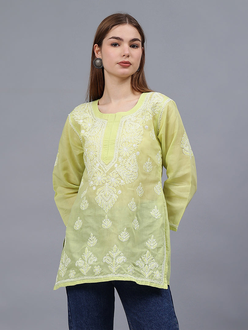 Seva Chikan Hand Embroidered Terivoil Cotton Lucknowi Chikan Top