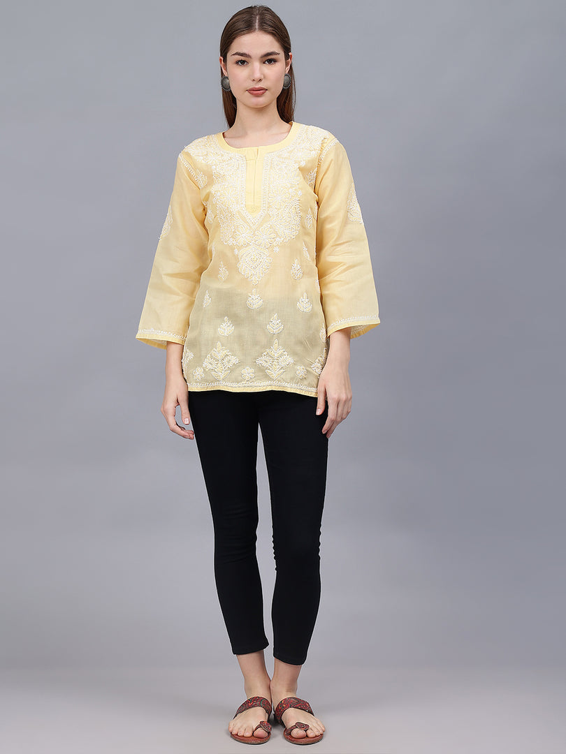 Seva Chikan Hand Embroidered Terivoil Cotton Lucknowi Chikan Top