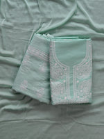 Load image into Gallery viewer, Seva Chikan Hand Embroidered Sea Green Cotton Lucknowi Chikankari Unstitched Suit Piece-SCL13057