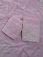 Load image into Gallery viewer, Seva Chikan Hand Embroidered Pink Georgette Lucknowi Chikankari Unstitched Suit Piece-SCL13115