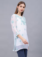 Load image into Gallery viewer, Seva Chikan Hand Embroidered Georgette Lucknowi Chikankari Top With Slip