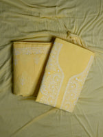 Load image into Gallery viewer, Seva Chikan Hand Embroidered Yellow Terivoil Cotton Lucknowi Chikankari Unstitched Suit Piece-SCL13032