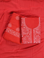Load image into Gallery viewer, Seva Chikan Hand Embroidered Red Cotton Lucknowi Chikankari Unstitched Suit Piece-SCL13065