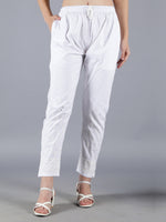 Load image into Gallery viewer, Seva Chikan Hand Embroidered White Lycra Lucknawi Chikankari Pant-SCL11016