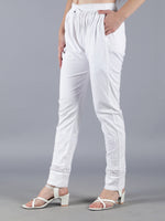 Load image into Gallery viewer, Seva Chikan Hand Embroidered White Lycra Lucknawi Chikankari Pant-SCL11018