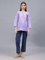 Load image into Gallery viewer, Seva Chikan Hand Embroidered Terivoil Cotton Lucknowi Chikan Top
