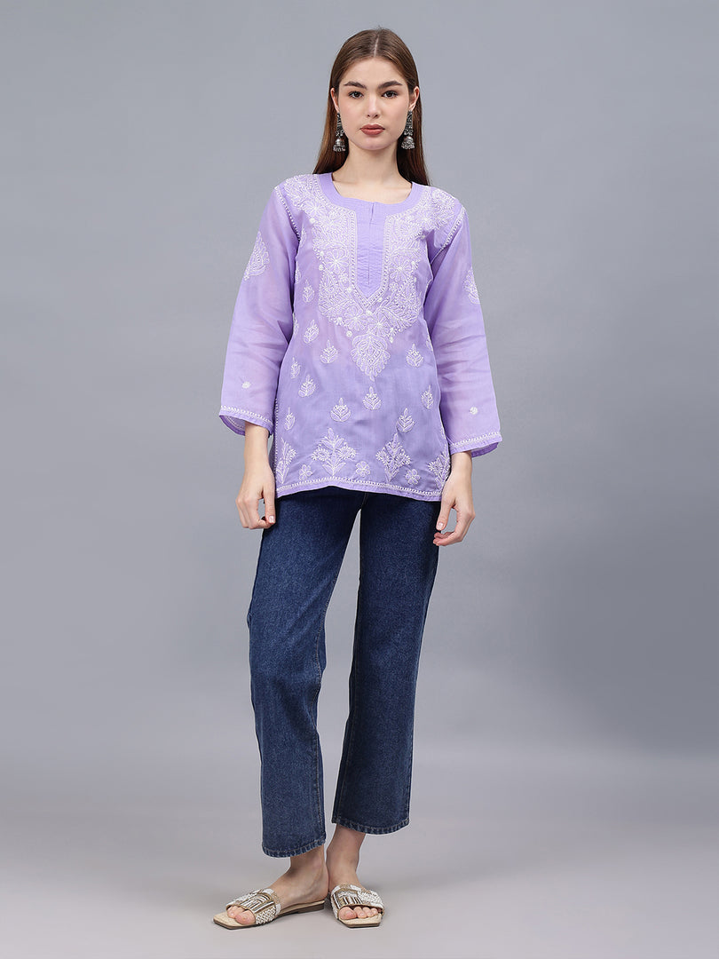 Seva Chikan Hand Embroidered Terivoil Cotton Lucknowi Chikan Top