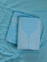 Load image into Gallery viewer, Seva Chikan Hand Embroidered Blue Cotton Lucknowi Chikankari Unstitched Suit Piece-SCL13102