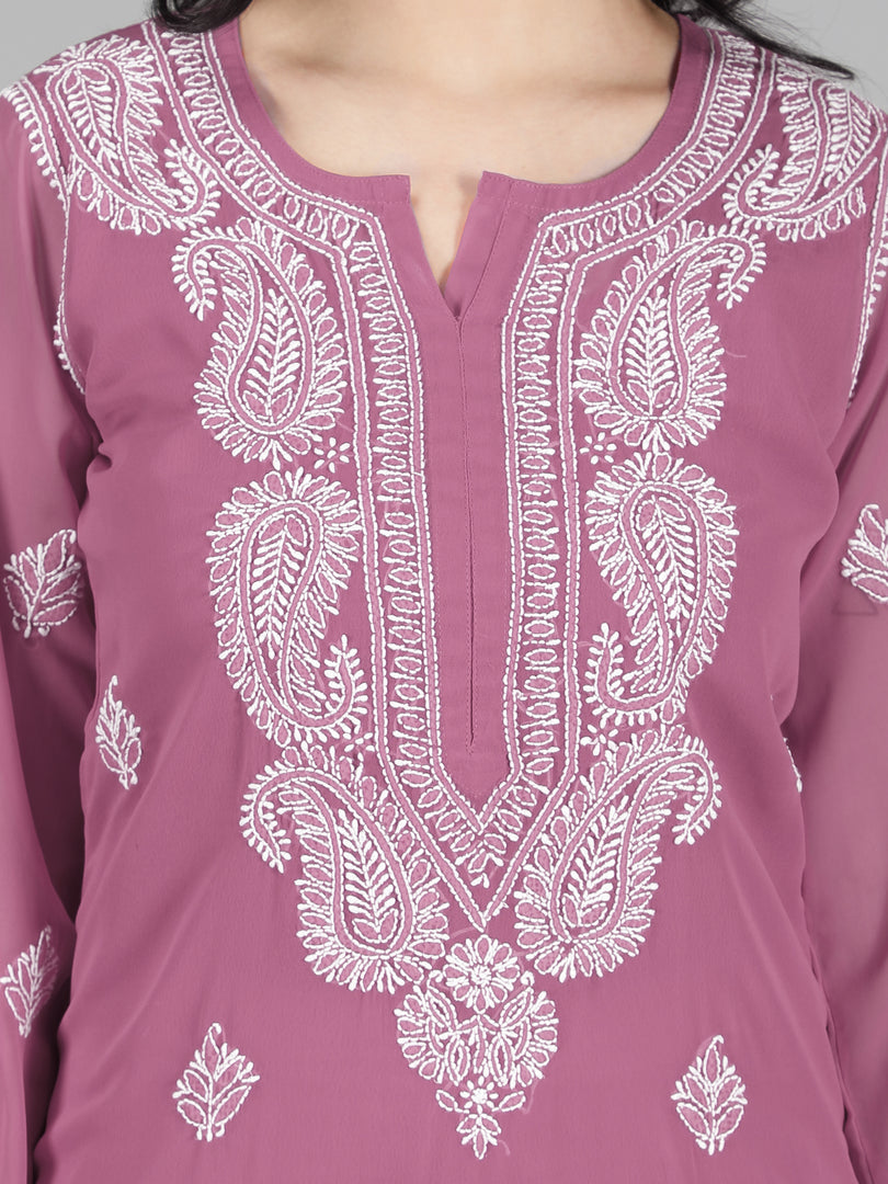 Seva Chikan Hand Embroidered  Georgette Lucknowi Chikankari kurta with Slip