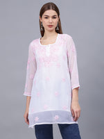 Load image into Gallery viewer, Seva Chikan Hand Embroidered Georgette Lucknowi Chikankari Top With Slip