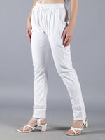 Load image into Gallery viewer, Seva Chikan Hand Embroidered White Lycra Lucknawi Chikankari Pant-SCL11018