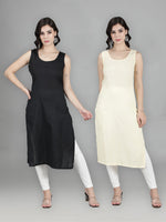 Load image into Gallery viewer, Seva Chikan Cotton Long Slips Combo Of Black (Pack of 2)